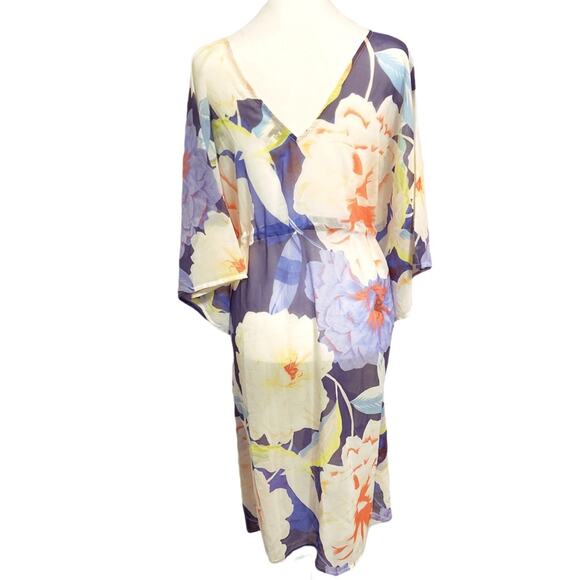 Echo Floral Sheer Swim Coverup Deep V-Neck and Drawstring One Size - Picture 3 of 8